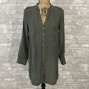 Yellow Is Gold by Sunshine & Shadow Olive Green Silk Shirt Dress
